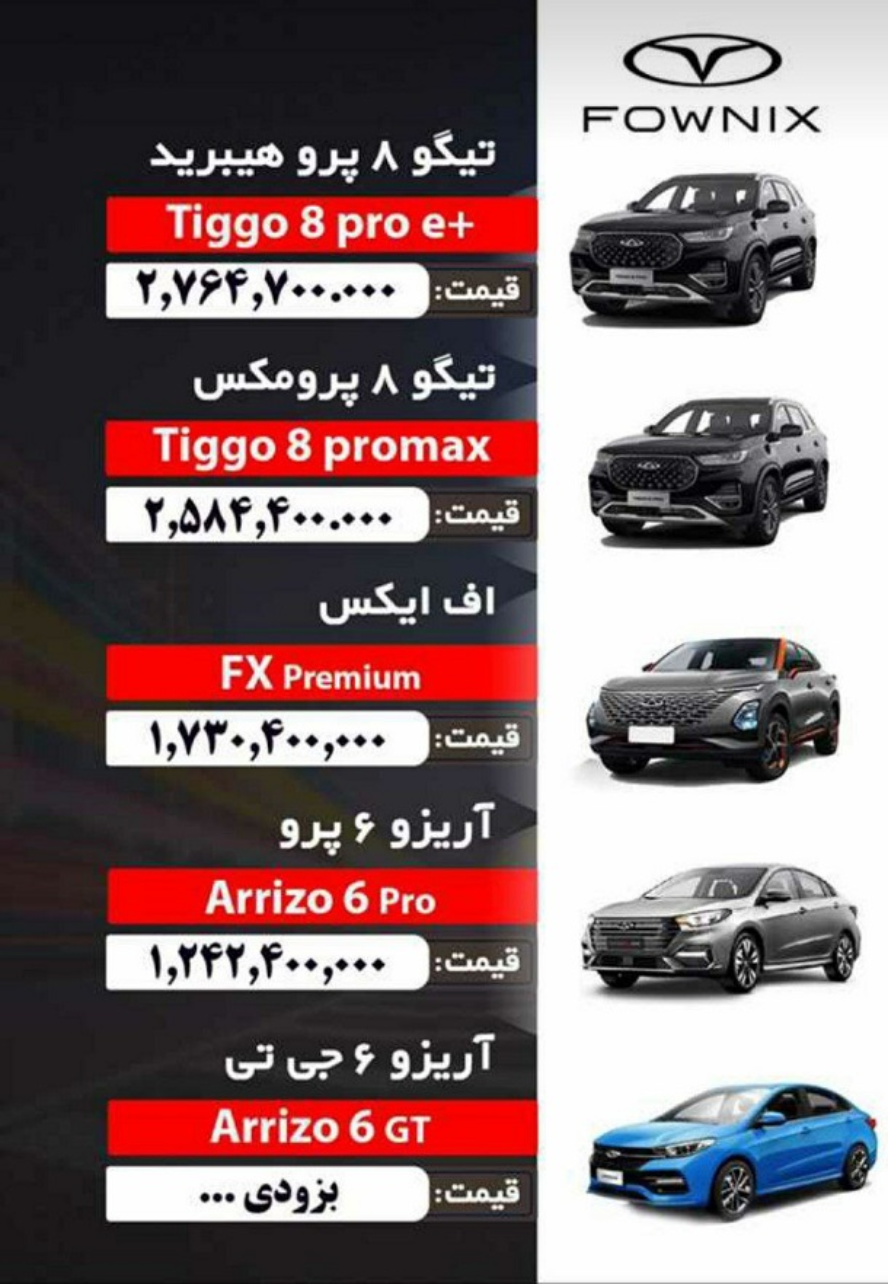 قیمت کارخانه ای محصولات مدیران خودرو