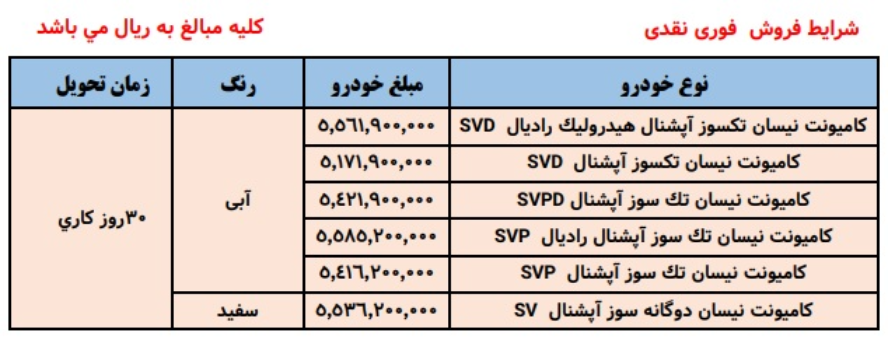 فروش نوروزی وانت نیسان تک سوز و دوگانه سوز