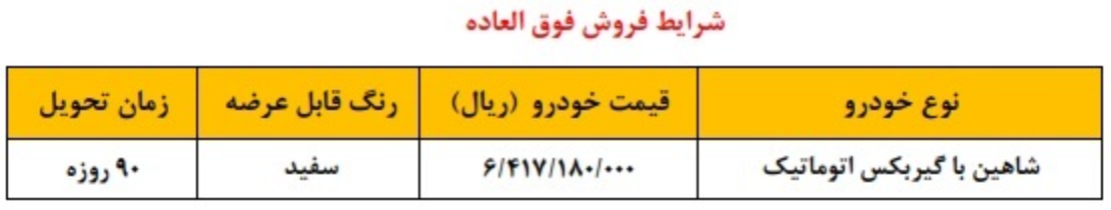 شرایط فروش شاهین