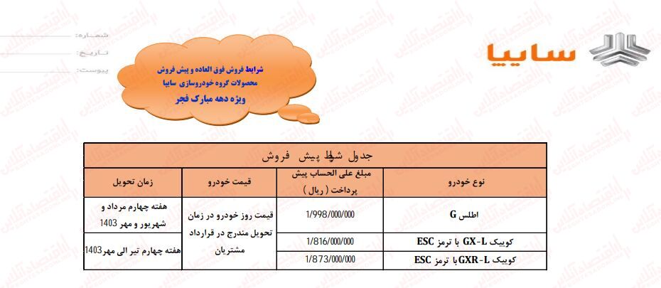 پیش فروش جدید سایپا